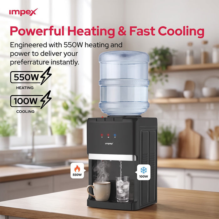 Impex 3 Tap Table Top Water Dispenser WD3903C | Compressor Cooling | Stainless Steel Tank