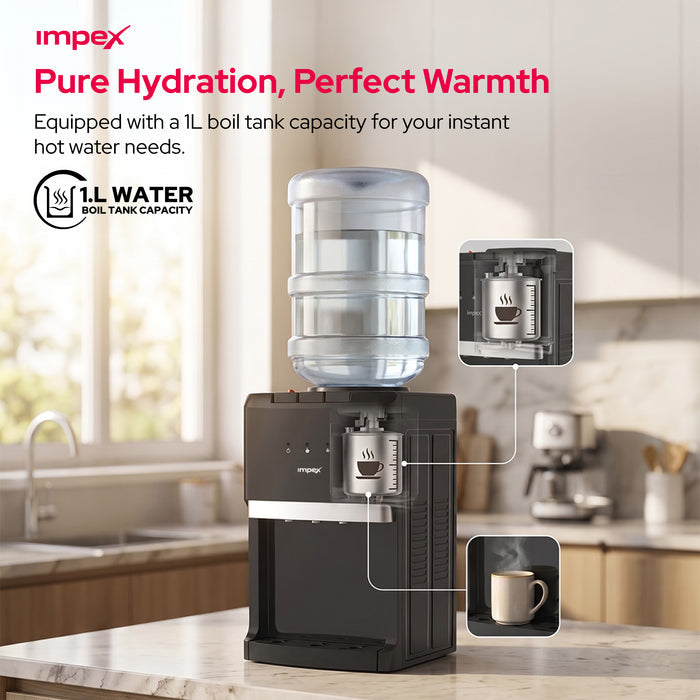 Impex 3 Tap Table Top Water Dispenser WD3903C | Compressor Cooling | Stainless Steel Tank