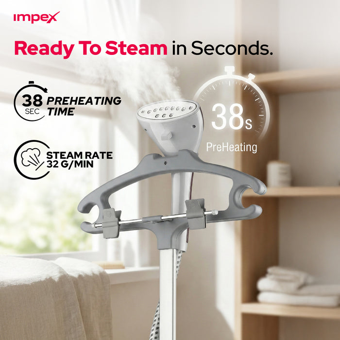 Impex GSM-6013 Garment Steamer – 1950W Fast Heat, 70-Min Continuous Steam