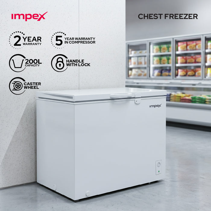 Impex IMCF200W 200L Chest Freezer | Lock & Key, Castor Wheels, R600A