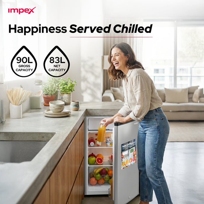 Impex IMRF140C 90L Single Door Refrigerator – Fast Cooling, Child Lock, Dark Grey