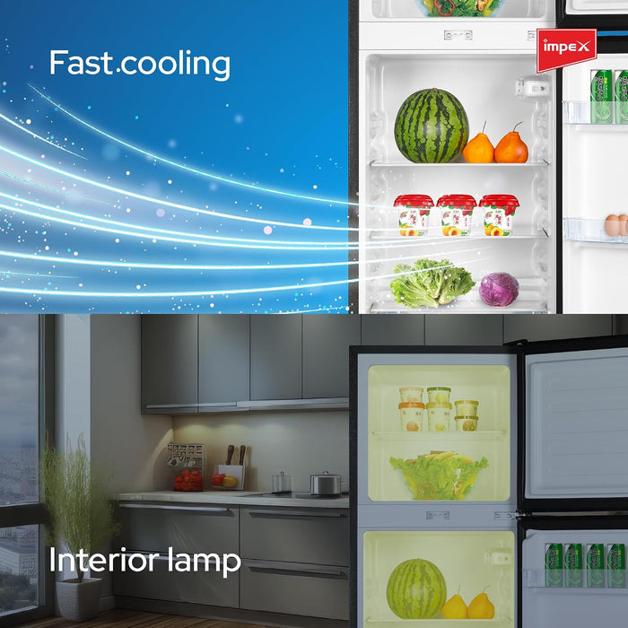 Impex IRF138C 138L Double Door Refrigerator-Freezer | Direct Cool | Dark Grey