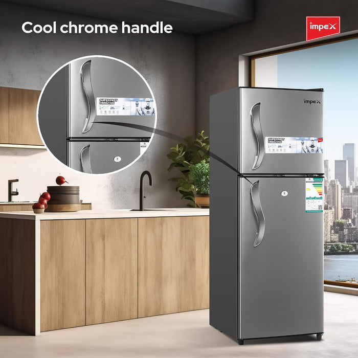 Impex IRF138C 138L Double Door Refrigerator-Freezer | Direct Cool | Dark Grey