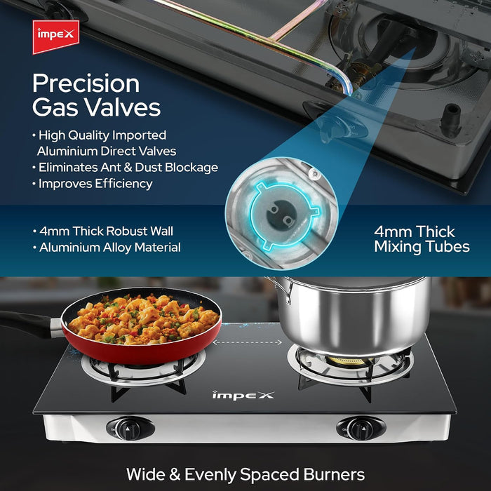 Impex LP Gas Stove 2-Burner Glass (IGS-1212F)