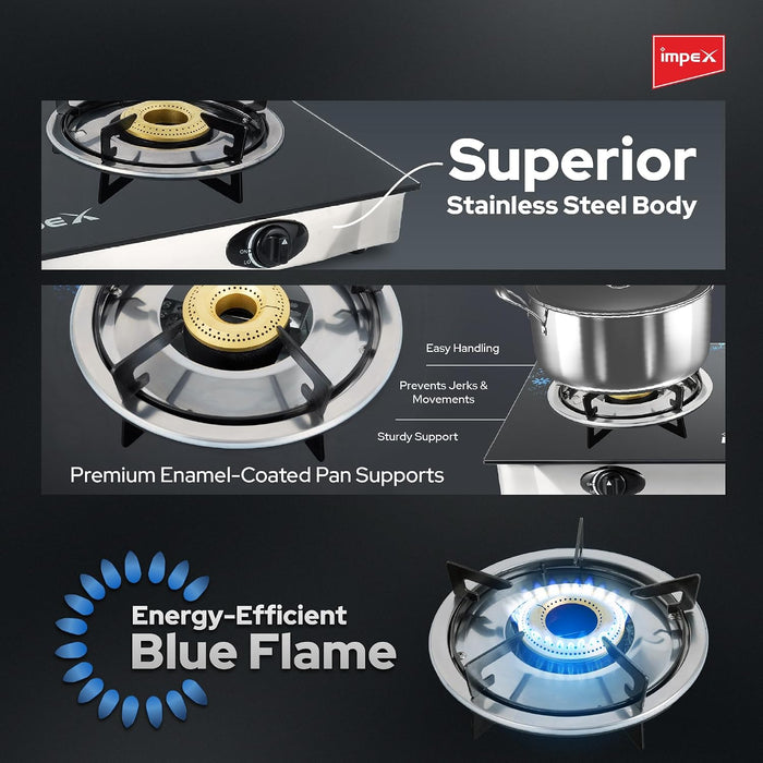 Impex LP Gas Stove 2-Burner Glass (IGS-1212F)