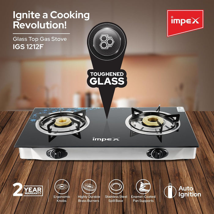 Impex LP Gas Stove 2-Burner Glass (IGS-1212F)