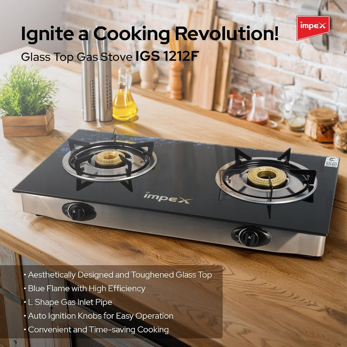 Impex LP Gas Stove 2-Burner Glass (IGS-1212F)