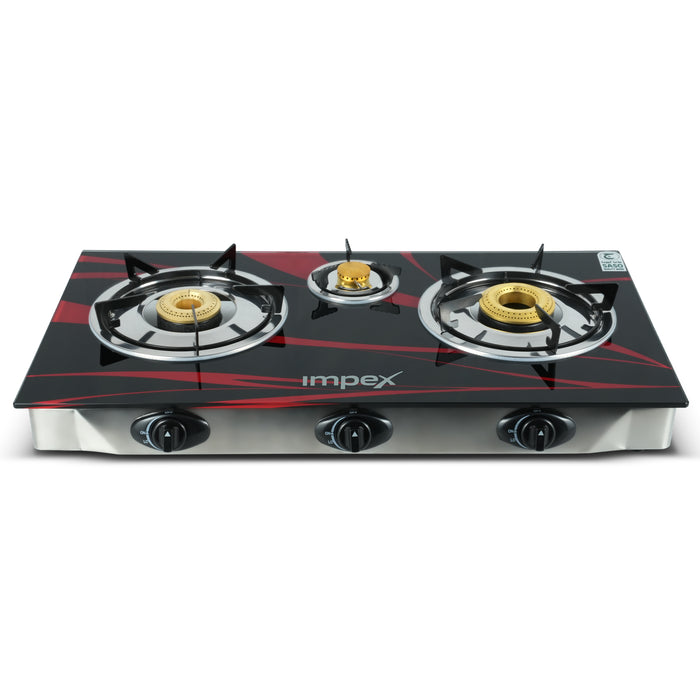 Impex LP Gas Stove 3Burner Glass (IGS 1213F)