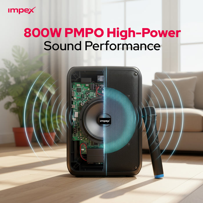 Impex TS-4001 Portable Speaker System – 800W PMPO, Bluetooth, TWS & Wireless Mic