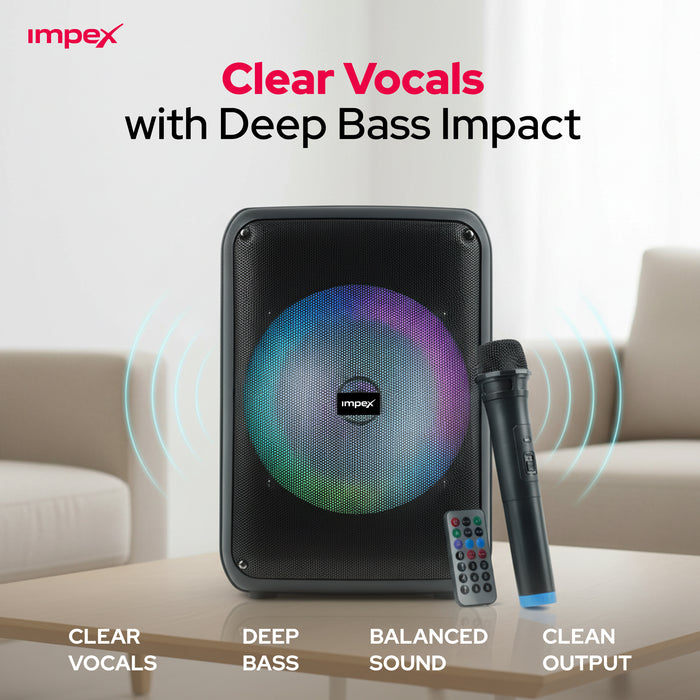 Impex TS-4001 Portable Speaker System – 800W PMPO, Bluetooth, TWS & Wireless Mic