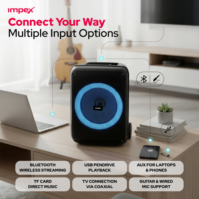Impex TS-4001 Portable Speaker System – 800W PMPO, Bluetooth, TWS & Wireless Mic