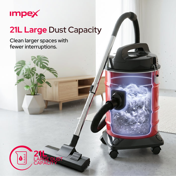 Impex VC4704 Drum Vacuum Cleaner – 2200W, 21L Capacity, Blower Function & Metal Body