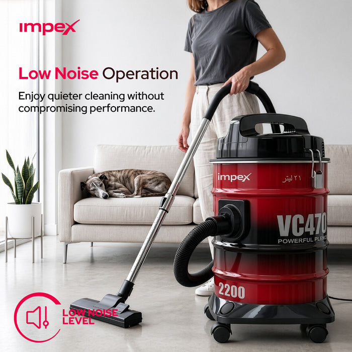 Impex VC4704 Drum Vacuum Cleaner – 2200W, 21L Capacity, Blower Function & Metal Body