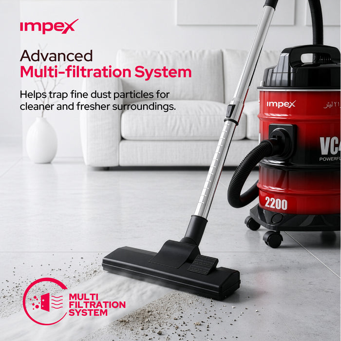 Impex VC4704 Drum Vacuum Cleaner – 2200W, 21L Capacity, Blower Function & Metal Body