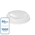 Lids - Economy Paper Cup Dome Sip PS (White, 80mm), 1000 Count