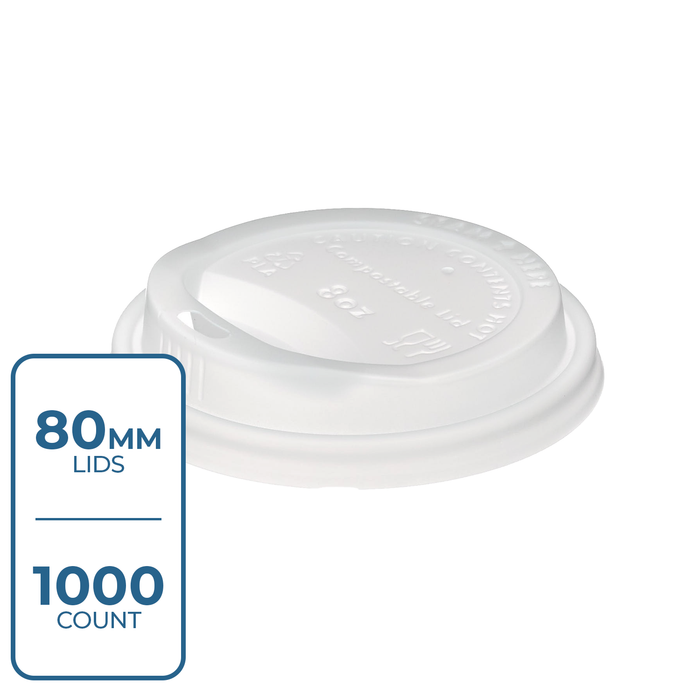 Lids - Economy Paper Cup Dome Sip PS (White, 80mm), 1000 Count