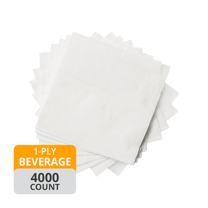 MPI Beverage Napkins (1-Ply, White), 4000 Count
