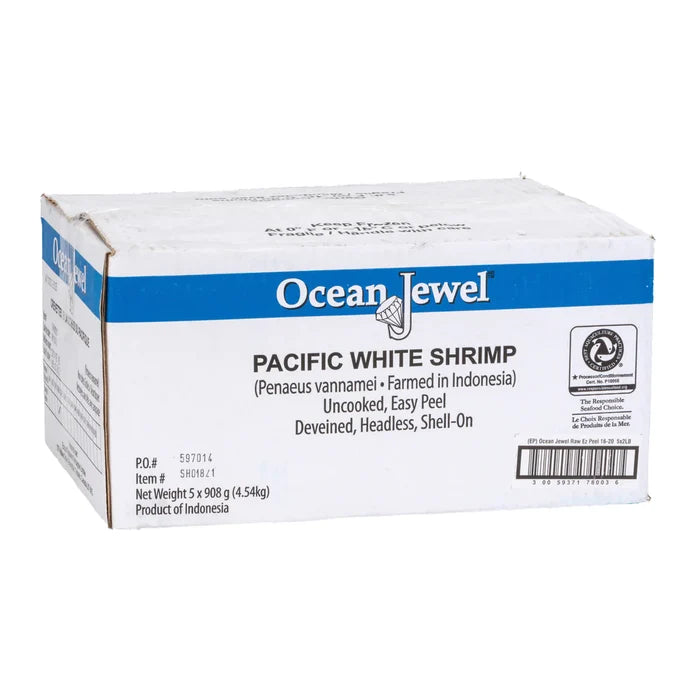 Ocean Jewel Pacific White Shrimp 16-20 Raw P&D Tail-On 4.54kg