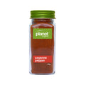 Planet Organic ground cayenne pepper in 40g shaker jar with red chili pepper image on label.