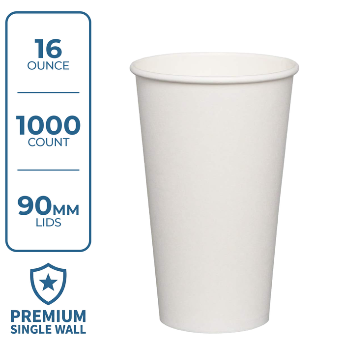 Premium Coffee Cup (16oz, Single-Wall, White) 1000 Count