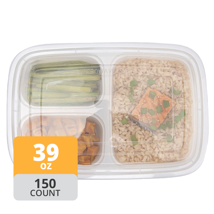 Rectangular PP 3-Comp Container & Lid (32oz, Premium), 150 Count