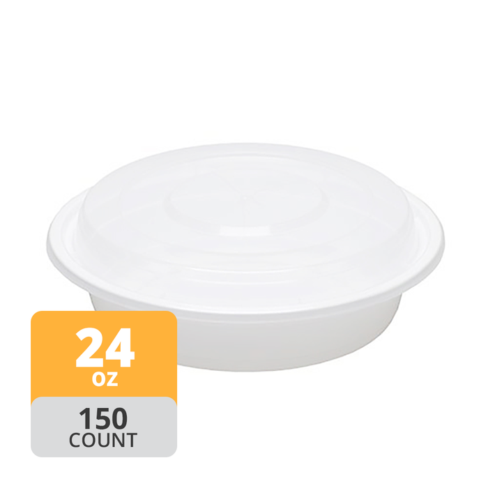 Round 7in PP Container & Lid (24oz, Premium), 150 Count