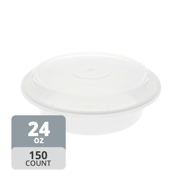 Round 7in PP Container & Lid (24oz, Standard), 150 Count
