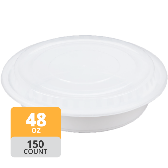 Round 9in PP Container & Lid (48oz, Premium), 150 Count