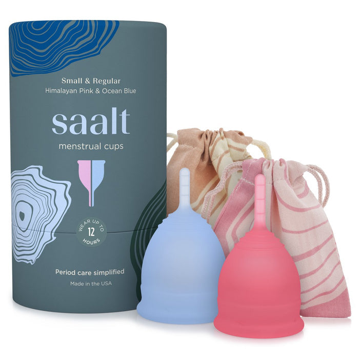 Saalt Menstrual Cup Duo Pack Original - Small Himalayan Pink & Regular Ocean Blue (2 Pack)