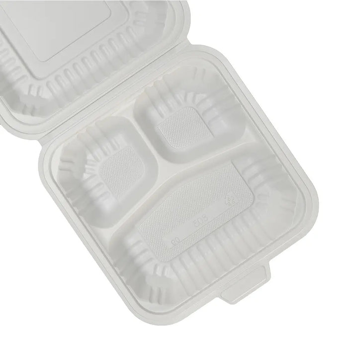 SavyPak Hinged PP Take-Out (8 x 8 x 3in, 3-Comp), 150 Count