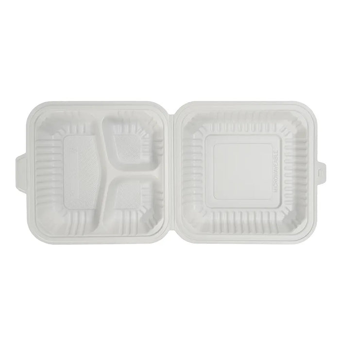 SavyPak Hinged PP Take-Out (8 x 8 x 3in, 3-Comp), 150 Count
