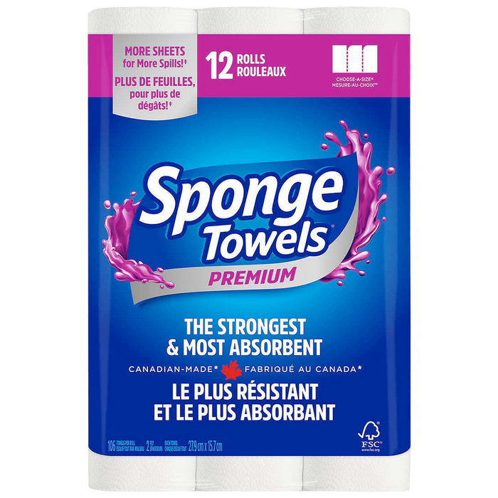 Sponge Towels Strong & Absorbant (2-Ply, 94 Sheets), 12 Count