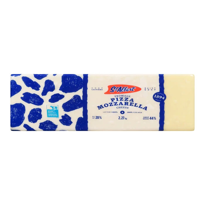 St-Albert Pizza Mozzarella Block (28% M.F.) - Avg Weight ~2.3kg