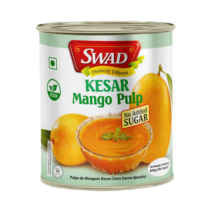 Swad Kesar Mango Pulp (No Sugar) 850g, 6 Count