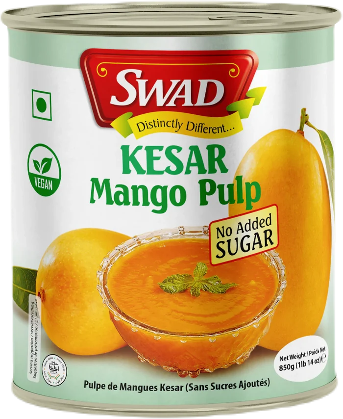 Swad Kesar Mango Pulp (No Sugar) 850g, 6 Count