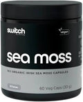 Switch Nutrition Sea Moss Capsules, 60 organic Irish sea moss capsules in a clear bottle with a white label.