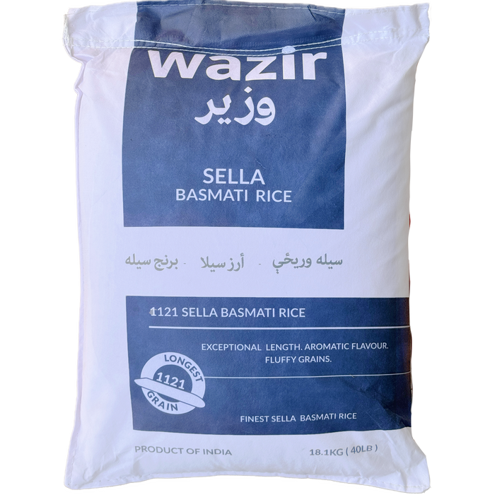 Wazir Premium Basmati 1121 White Sella Rice, 40lb/18.1kg