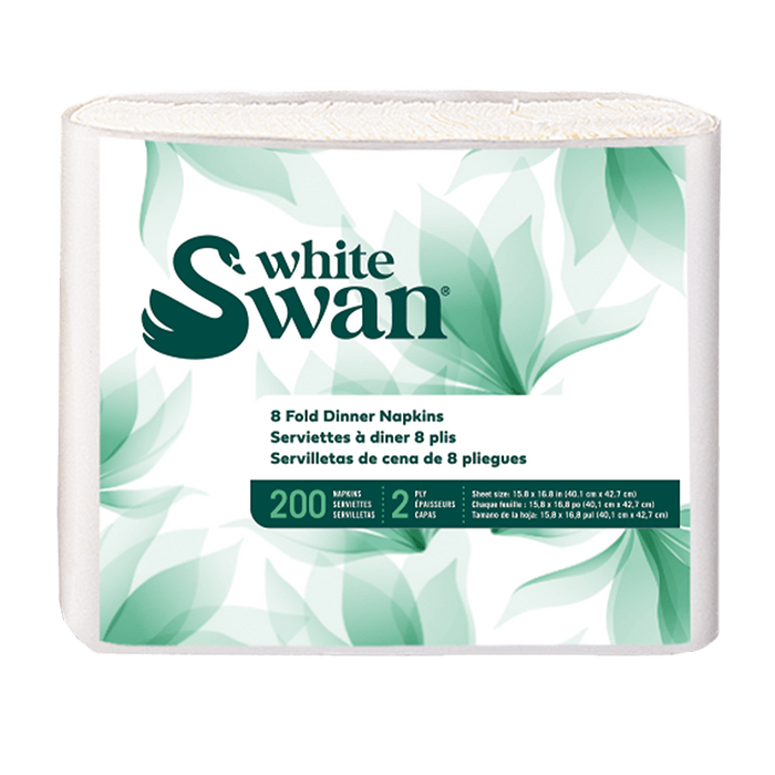 White Swan Dinner Napkins (2-Ply, 15.8-in x 16.8-in, White, 1/8 Fold), 2400 Count