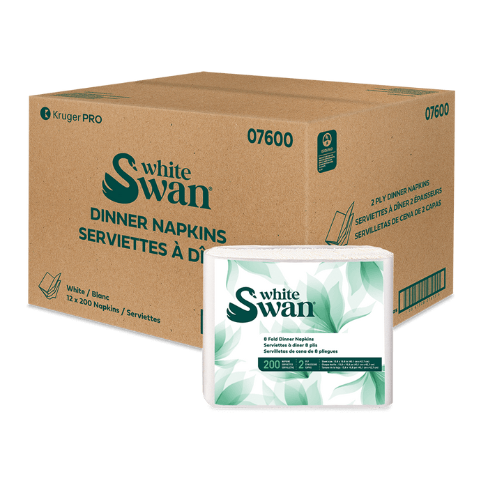 White Swan Dinner Napkins (2-Ply, 15.8-in x 16.8-in, White, 1/8 Fold), 2400 Count